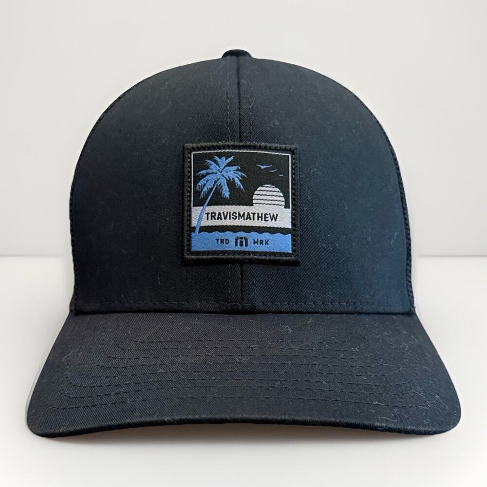 Travis Mathew Mens Black Golf Patch Adjustable SnapBack Hat Baseball Cap